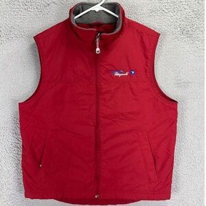 L.L. Bean Vest Adult Medium Red Nylon Full Zip Sleeveless Coat Hiking Hiker Mens